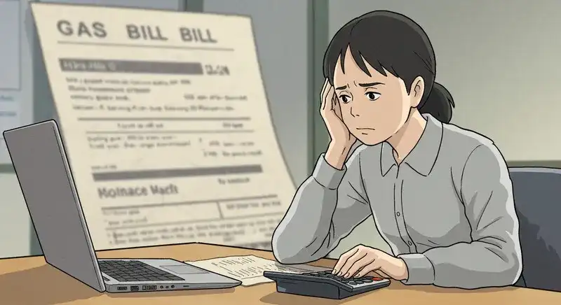 ガス請求書を見て悩む男性